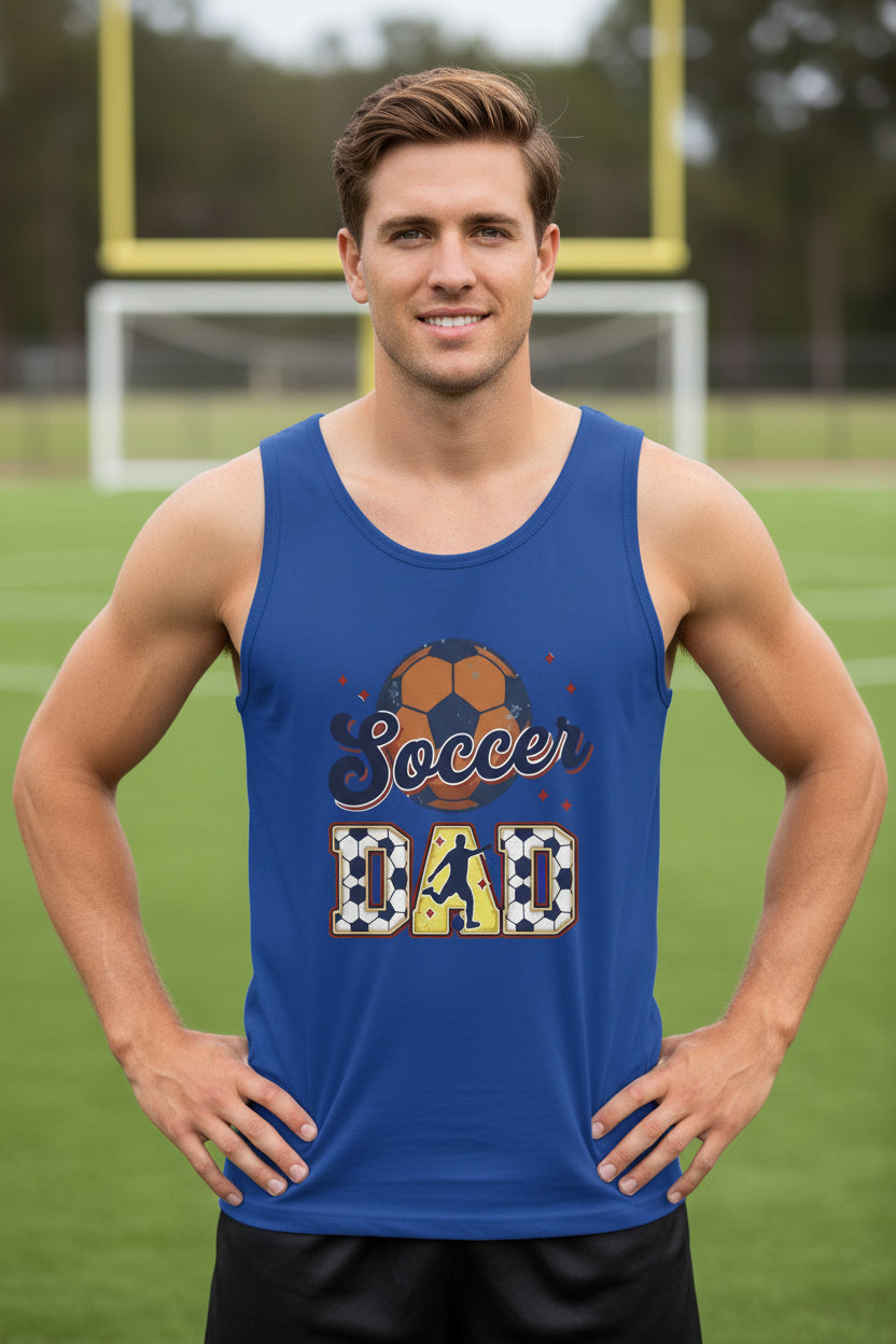 Soccer Dad Tank Top with Classic Ball and Player Silhouette Vintage Design TRUE ROYAL - 3480 - FRONT