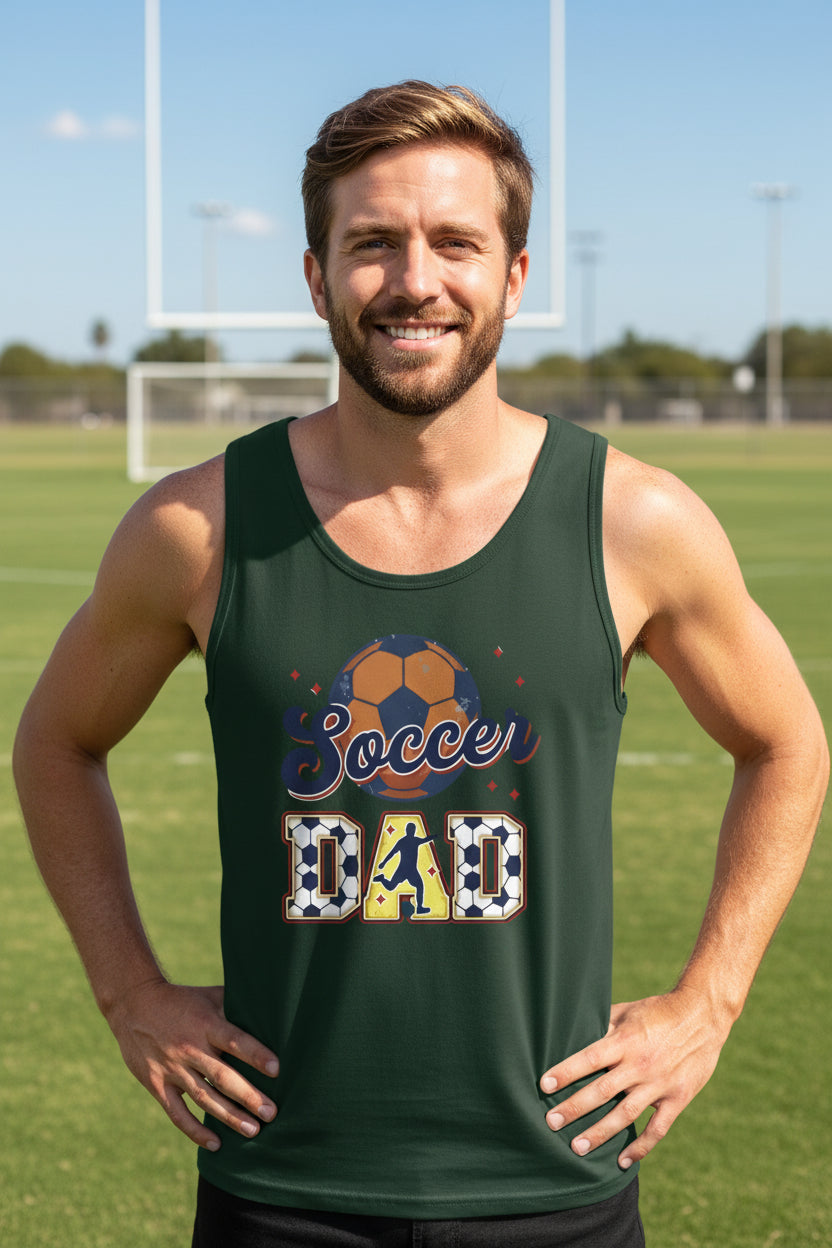 Soccer Dad Tank Top with Classic Ball and Player Silhouette Vintage Design Forest - 3480 - FRONT