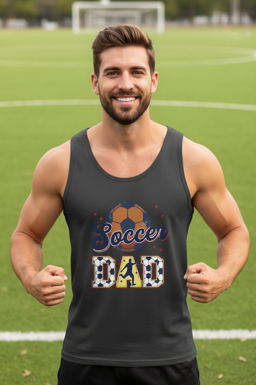 Soccer Dad Tank Top with Classic Ball and Player Silhouette Vintage Design DARK GREY - 3480 - FRONT