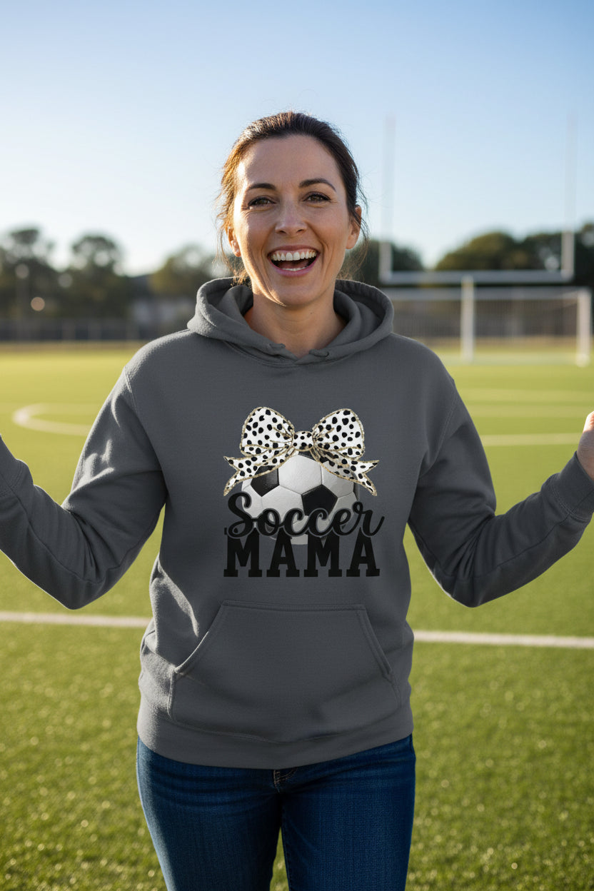 Soccer Mama Bow Vibes – Cute & Trendy Game Day Style Hoodie DARK HEATHER - SF500 - FRONT