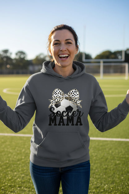Soccer Mama Bow Vibes – Cute & Trendy Game Day Style Hoodie DARK HEATHER - SF500 - FRONT