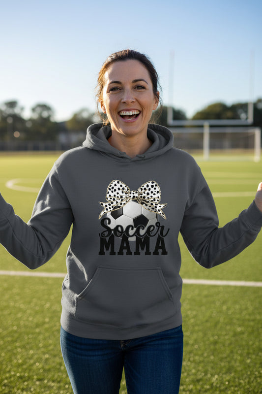 Soccer Mama Bow Vibes – Cute & Trendy Game Day Style Hoodie DARK HEATHER - SF500 - FRONT