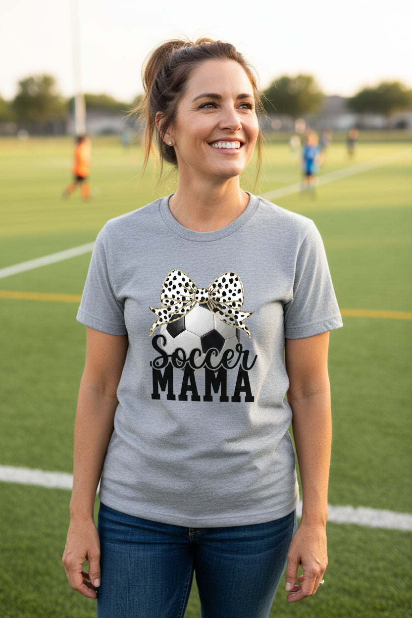 Soccer Mama Bow Vibes – Cute & Trendy Game Day Style T-Shirt ATHLETIC HEATHER - 6004 - FRONT