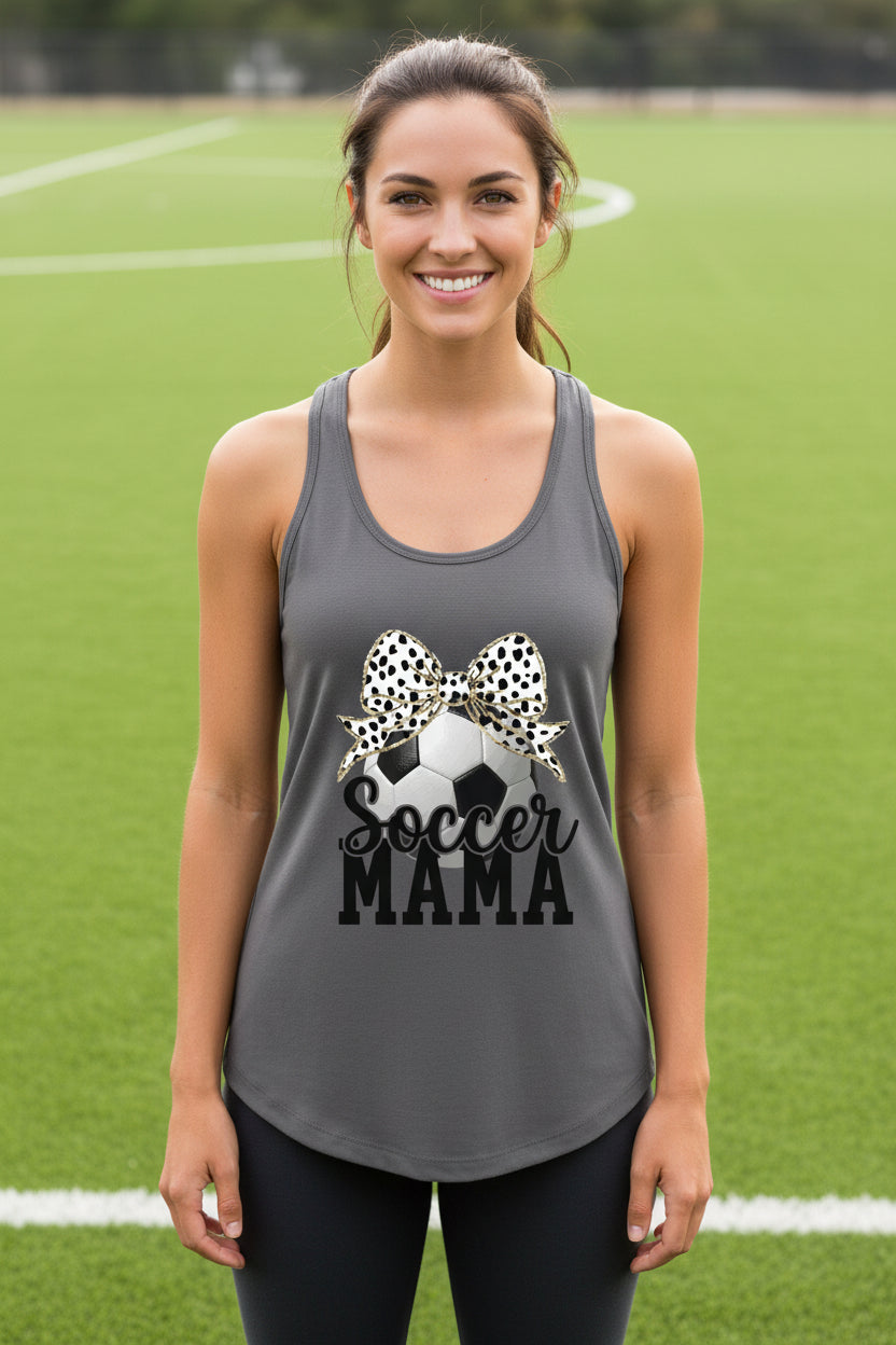 Soccer Mama Bow Vibes – Cute & Trendy Game Day Style Tank Top Dark Gray - N1533 - FRONT