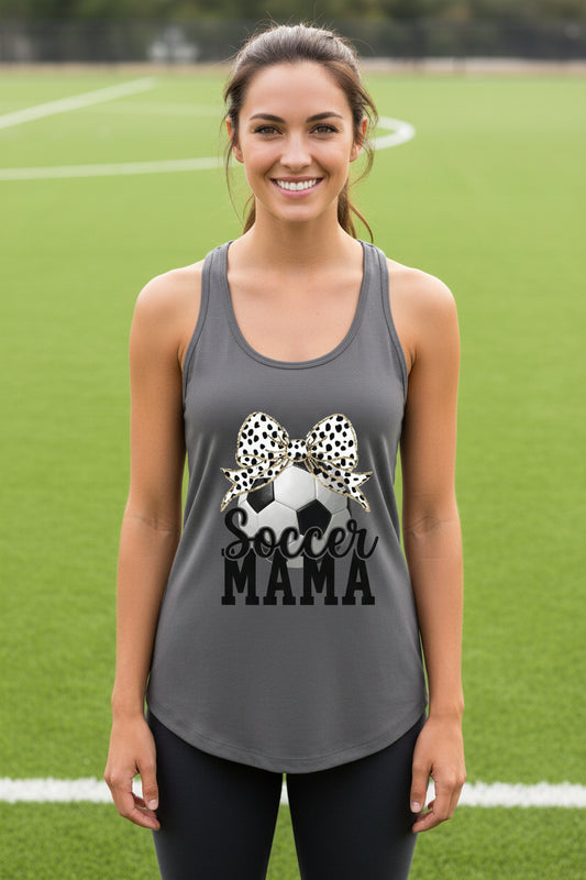 Soccer Mama Bow Vibes – Cute & Trendy Game Day Style Tank Top Dark Gray - N1533 - FRONT