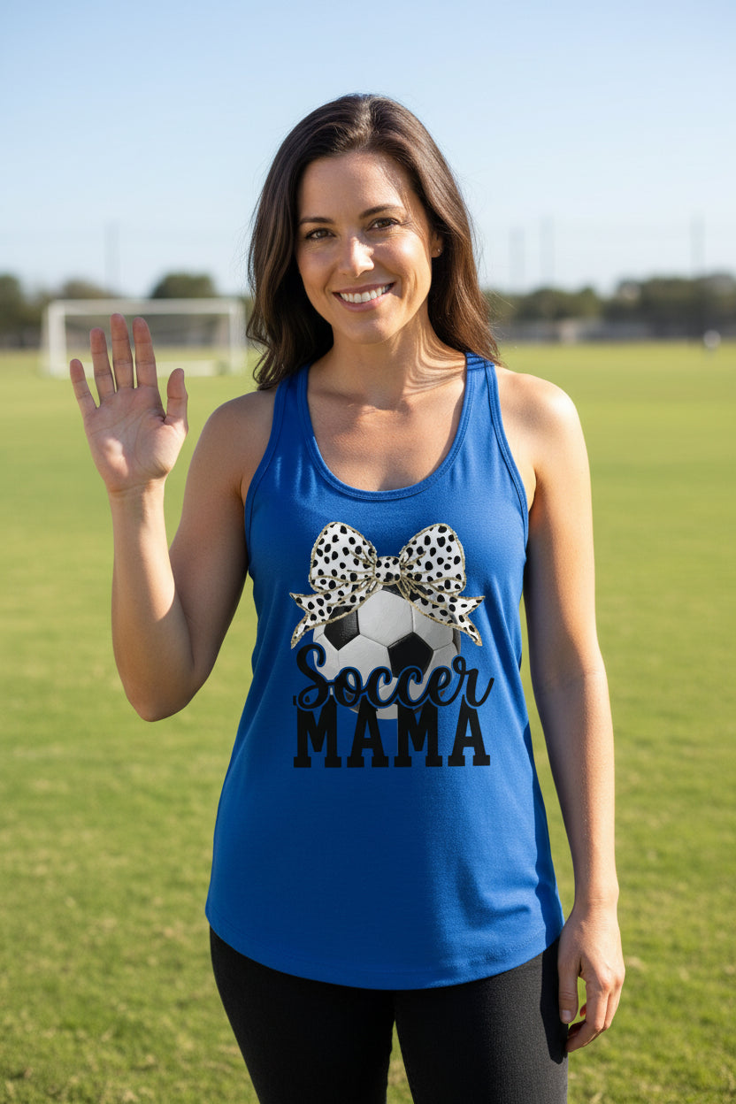Soccer Mama Bow Vibes – Cute & Trendy Game Day Style Tank Top Royal - N1533 - FRONT
