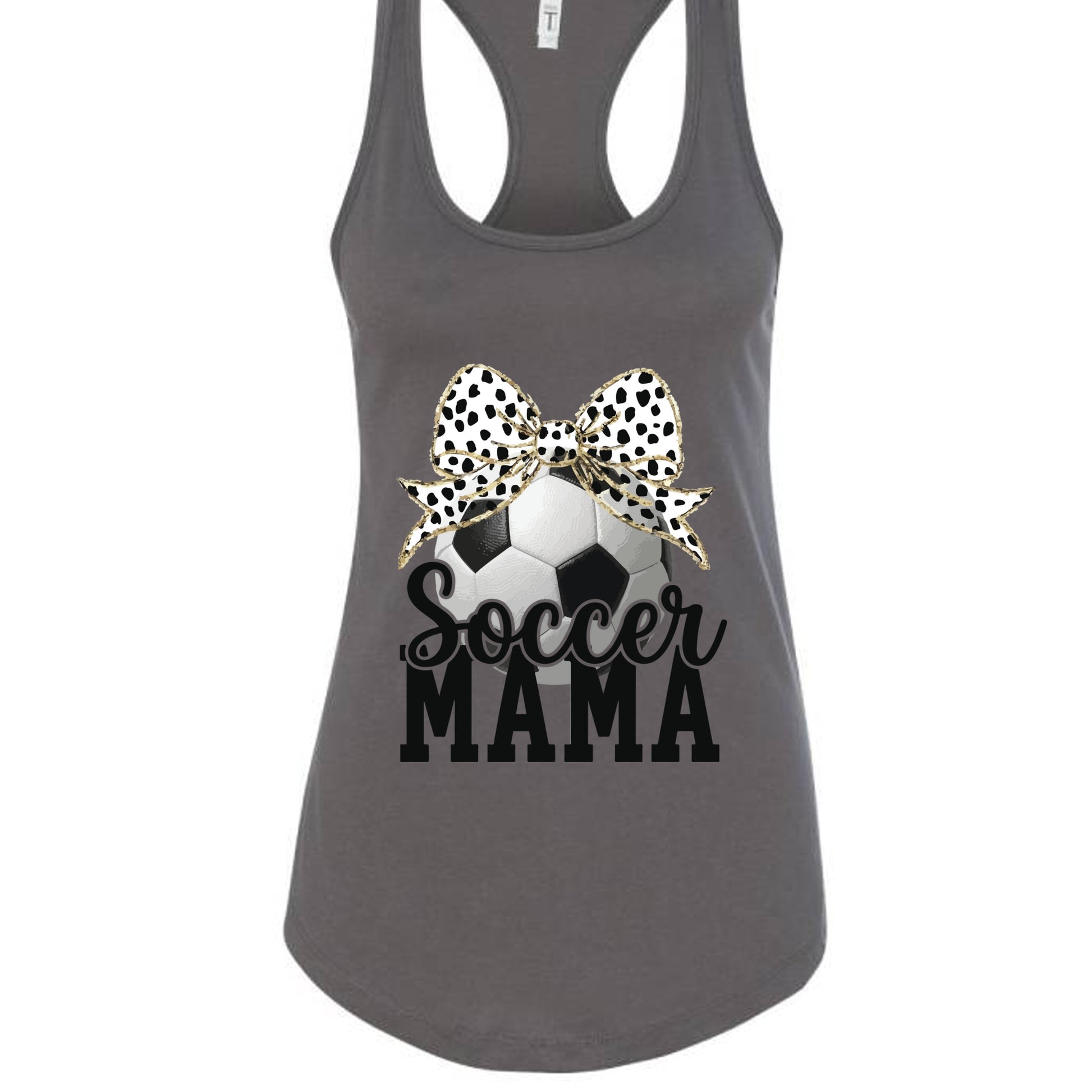 Soccer Mama Bow Vibes – Cute & Trendy Game Day Style Tank Top Dark Gray - N1533 - FRONT