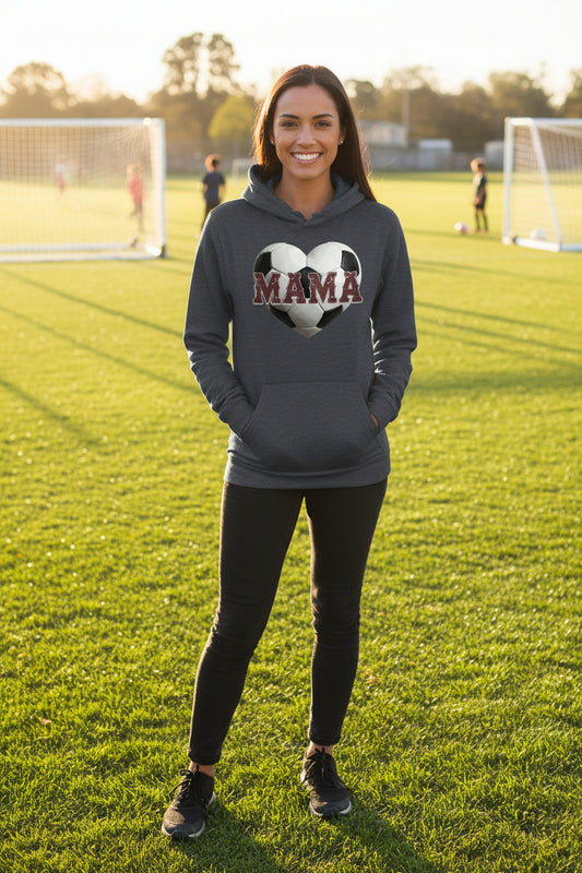 Soccer Mama Heart Hoodie - Athletic Pride Mom Spirit DARK HEATHER -  FRONT