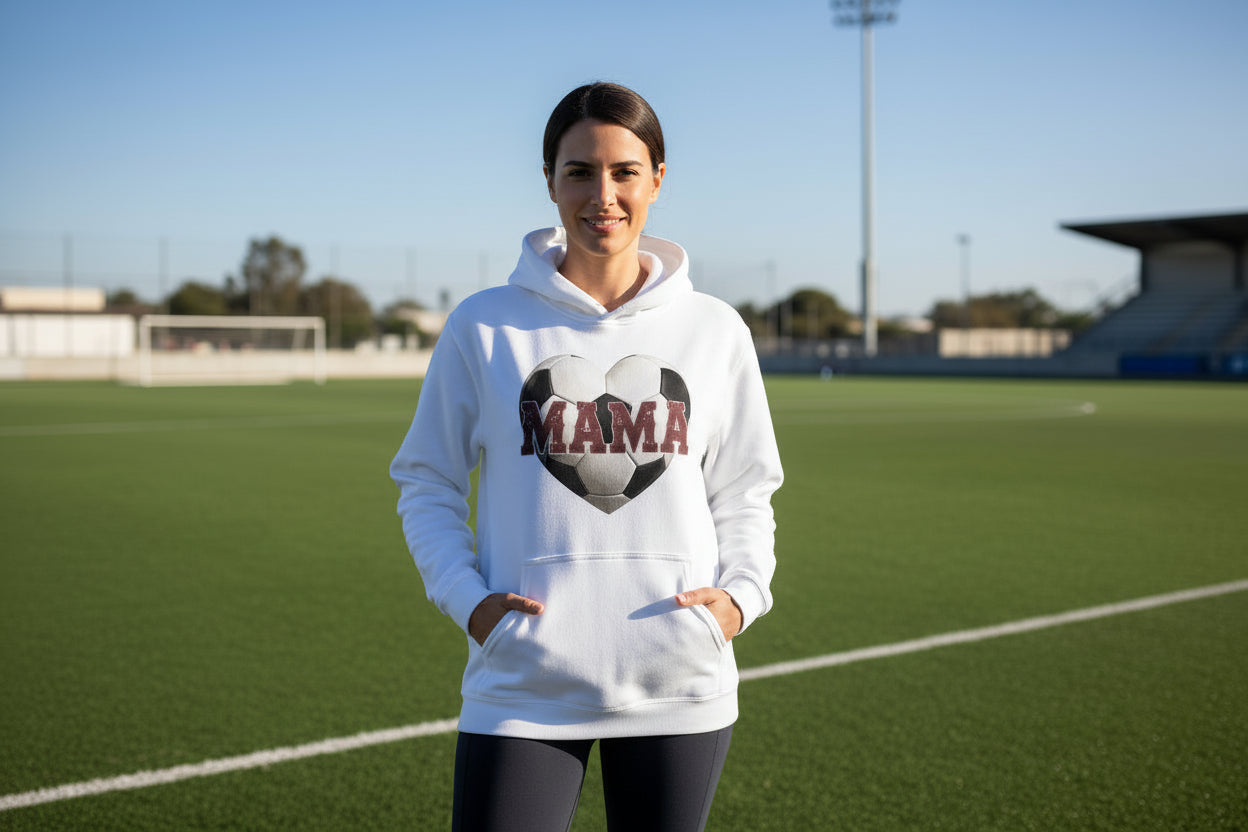 Soccer Mama Heart Hoodie - Athletic Pride Mom Spirit  WHITE - FRONT