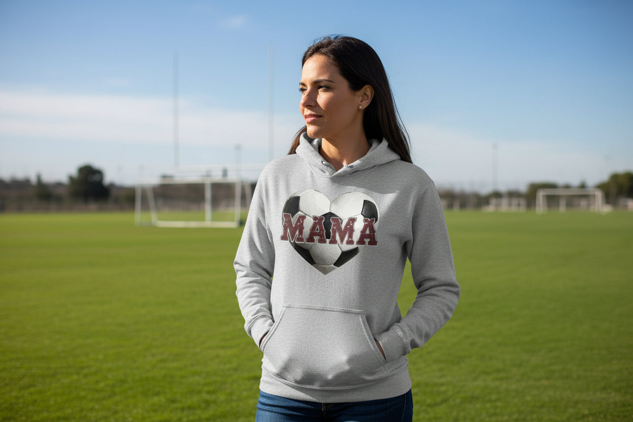 Soccer Mama Heart Hoodie - Athletic Pride Mom Spirit  SPORT GREY - FRONT