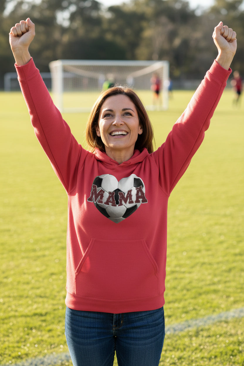 Soccer Mama Heart Hoodie - Athletic Pride Mom Spirit RED - FRONT