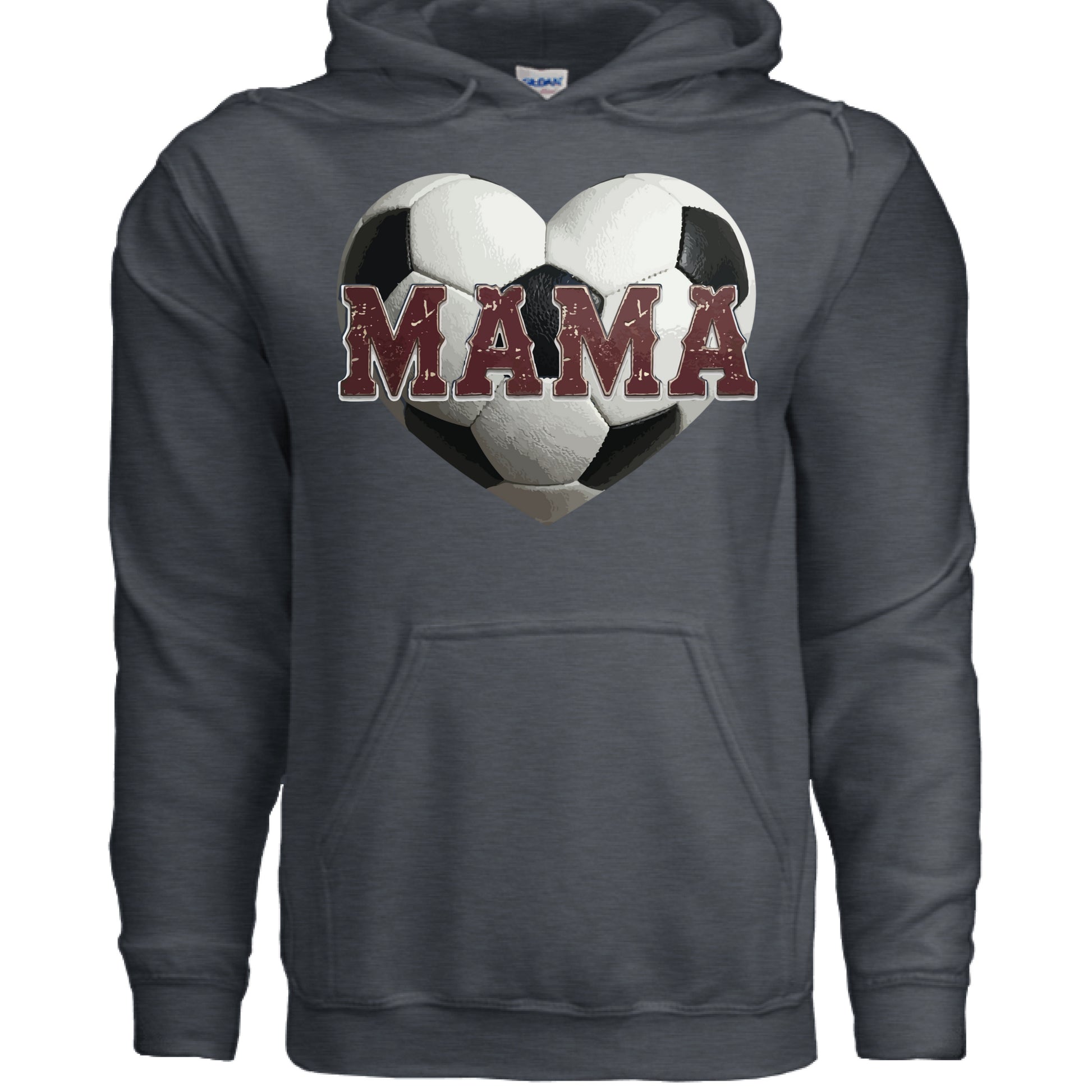 Soccer Mama Heart Hoodie - Athletic Pride Mom Spirit DARK HEATHER -  FRONT