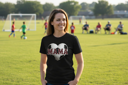 Soccer Mama Heart T-Shirt- Athletic Pride Mom Spirit SOLID BLK BLEND - FRONT