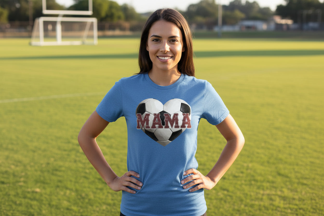 Soccer Mama Heart T-Shirt- Athletic Pride Mom Spirit  HTHR TRUE ROYAL - FRONT