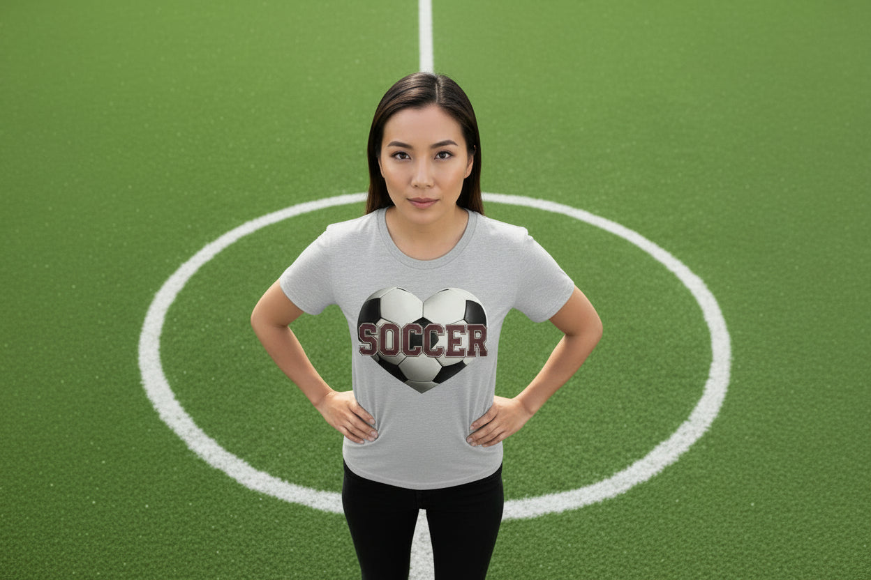 Soccer Mama Heart T-Shirt- Athletic Pride Mom Spirit ATHLETIC HEATHER  - FRONT