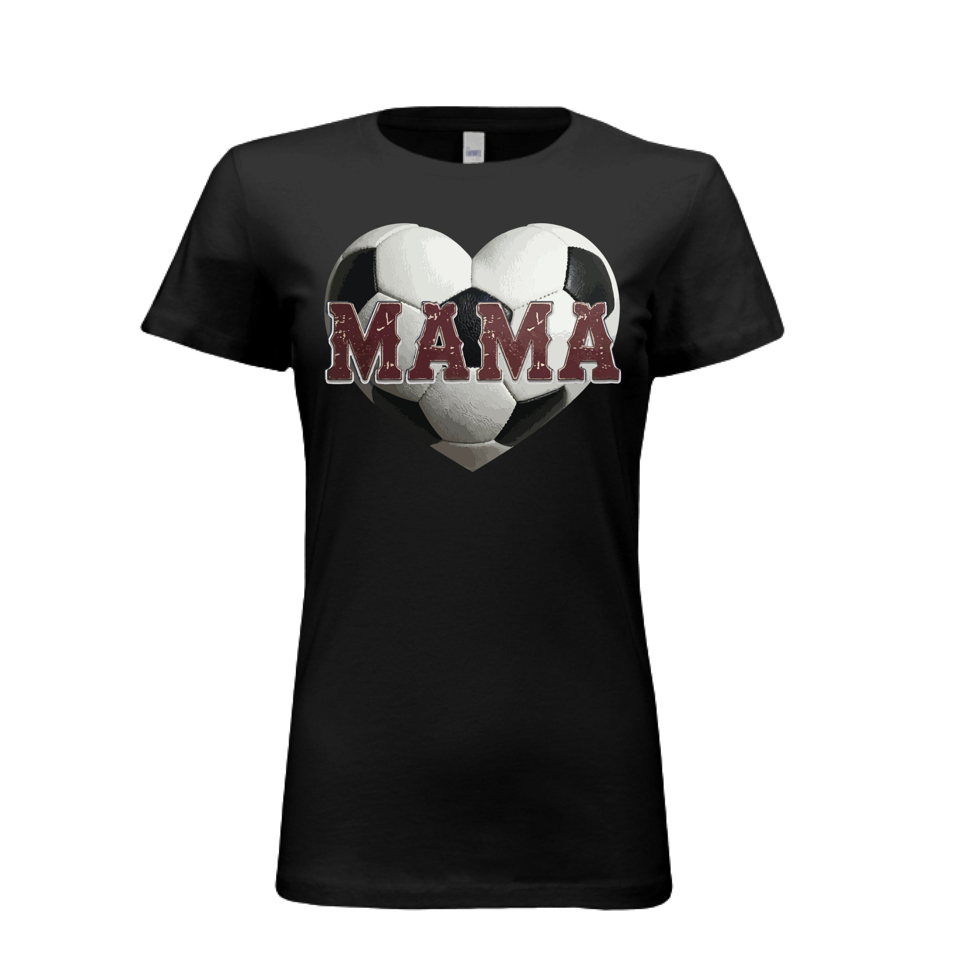 Soccer Mama Heart T-Shirt- Athletic Pride Mom Spirit SOLID BLK BLEND - FRONT