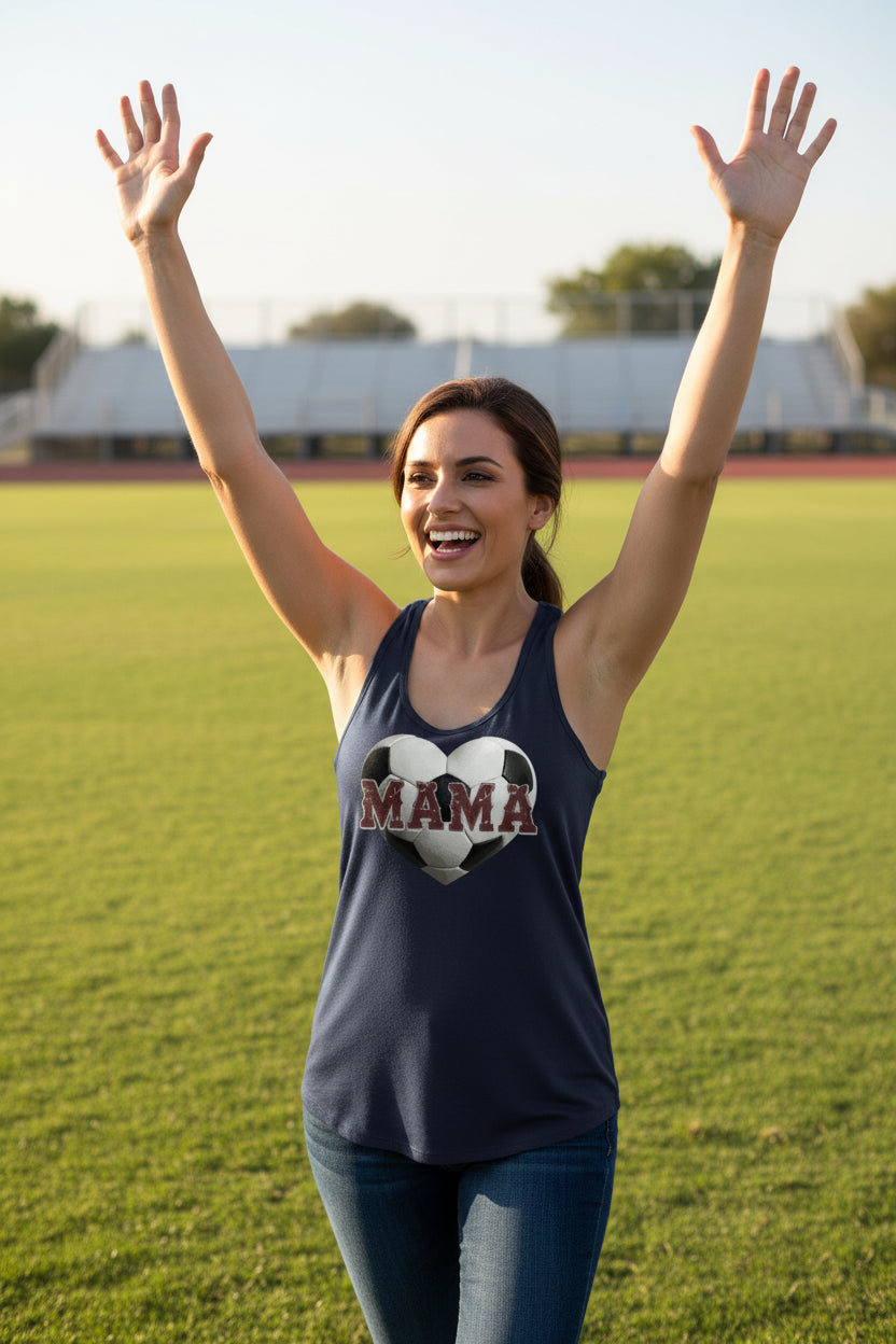 Soccer Mama Heart Tank Top - Athletic Pride Mom Spirit Midnight Navy - FRONT