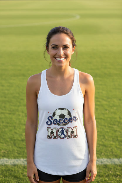 Soccer Mom Heartbeat Tank Top Proud Sports Family Design White - N1533 - FRONT