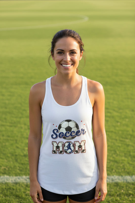 Soccer Mom Heartbeat Tank Top Proud Sports Family Design White - N1533 - FRONT
