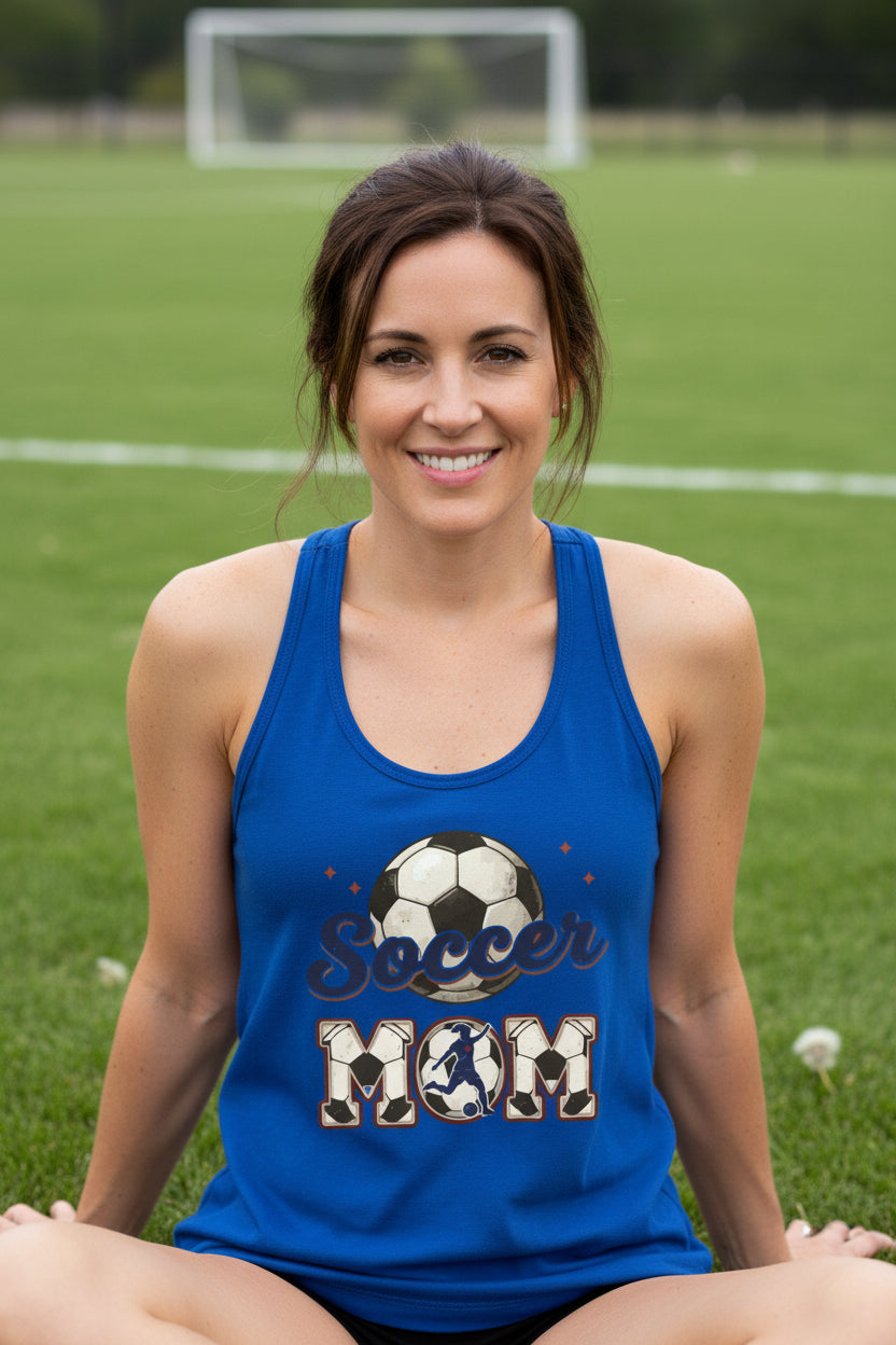 Soccer Mom Heartbeat Tank Top Proud Sports Family Design Royal - N1533 - FRONT