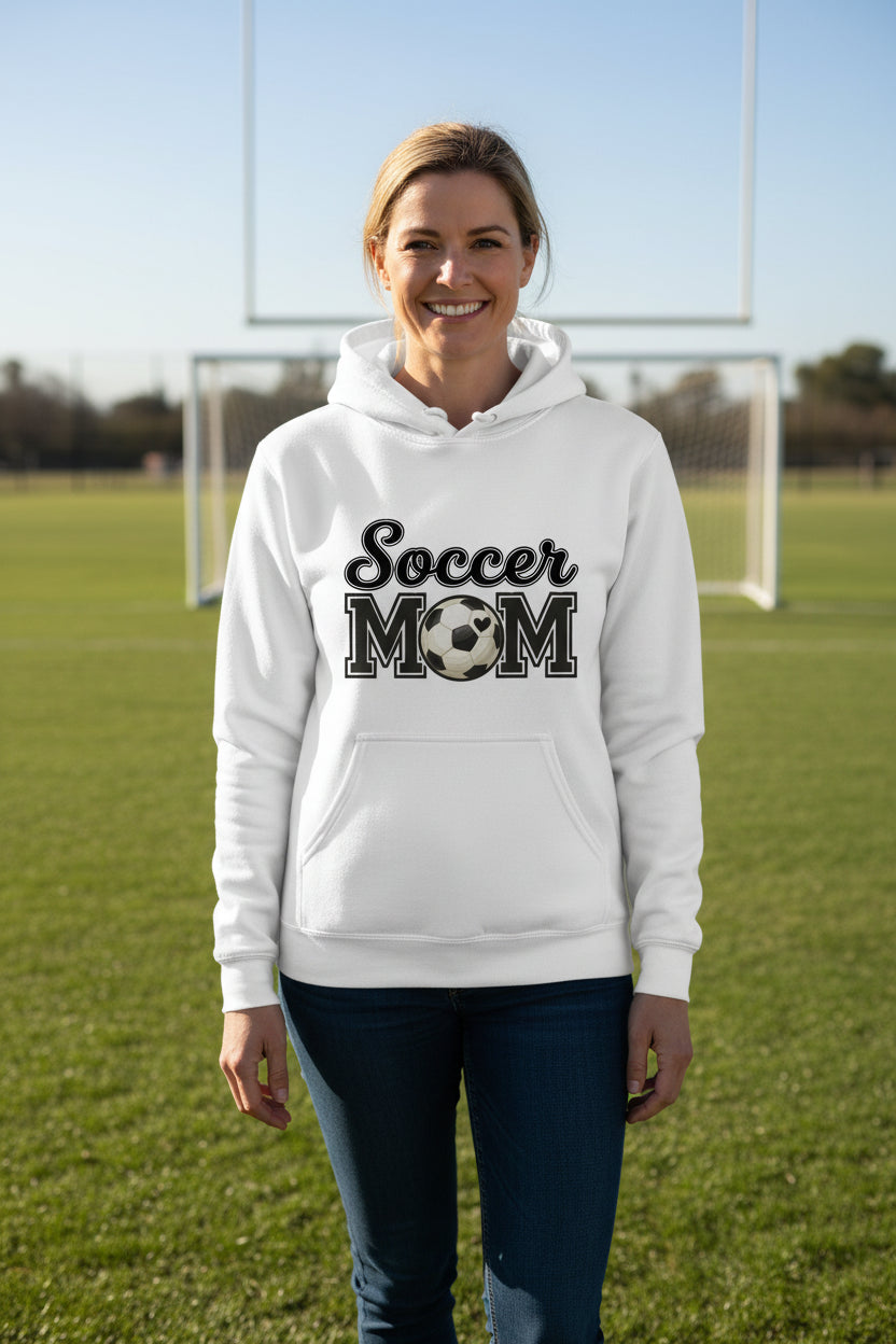 Soccer Mom Hoodie with Heart Ball – Game Day Spirit Style WHITE - SF500 - FRONT