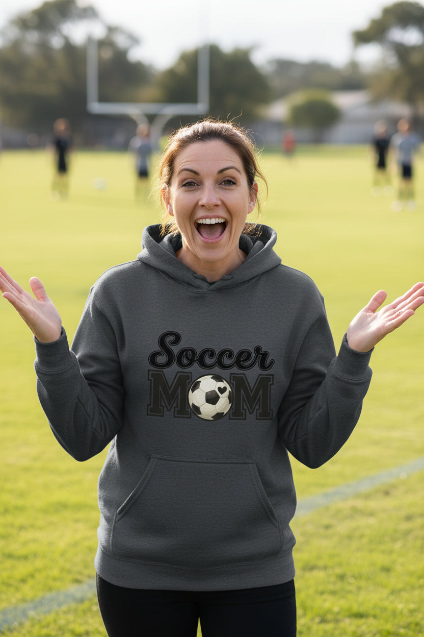Soccer Mom Hoodie with Heart Ball – Game Day Spirit Style DARK HEATHER - SF500 - FRONT