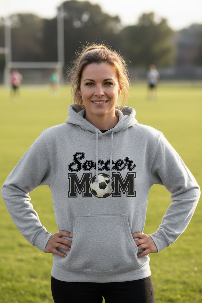 Soccer Mom Hoodie with Heart Ball – Game Day Spirit Style SPORT GREY - SF500 - FRONT