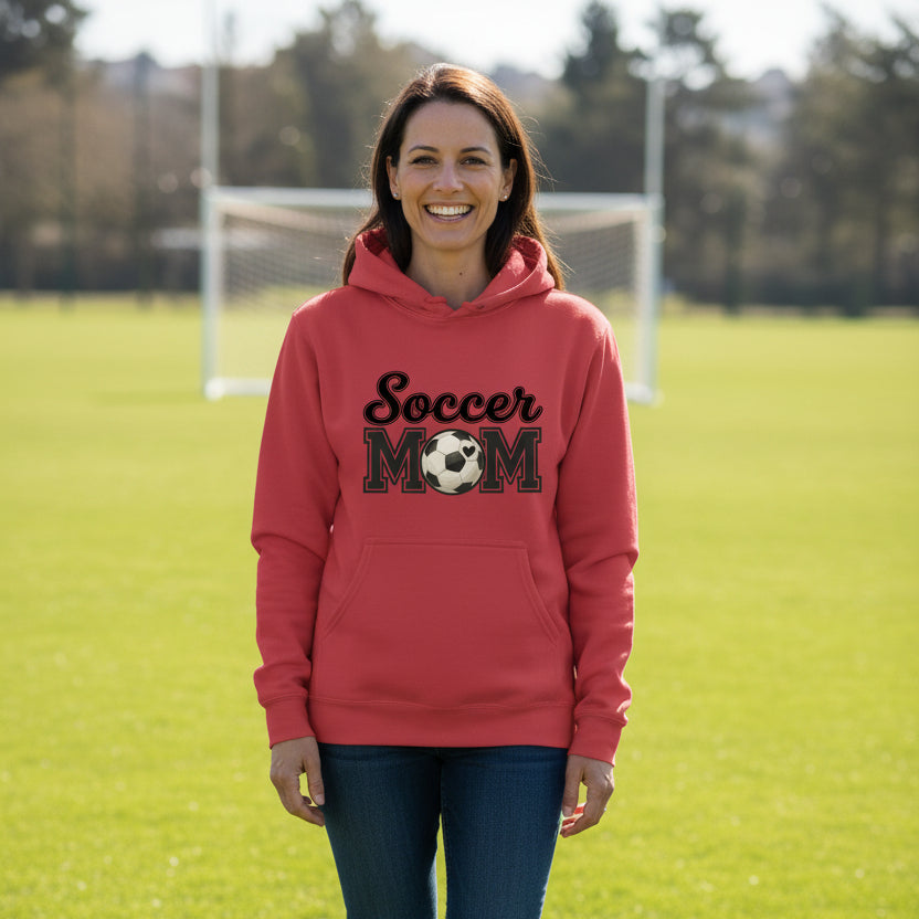 Soccer Mom Hoodie with Heart Ball – Game Day Spirit Style RED - SF500 - FRONT