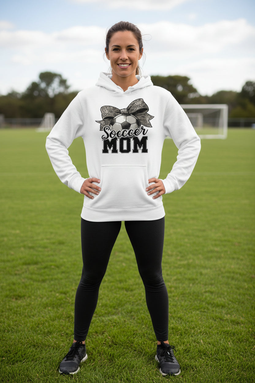 Soccer Mom Life – Chic Bow Game Day Statement Hoodie WHITE - SF500 - FRONT