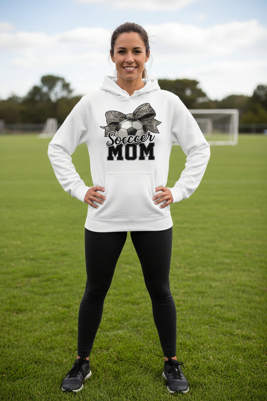 Soccer Mom Life – Chic Bow Game Day Statement Hoodie WHITE - SF500 - FRONT