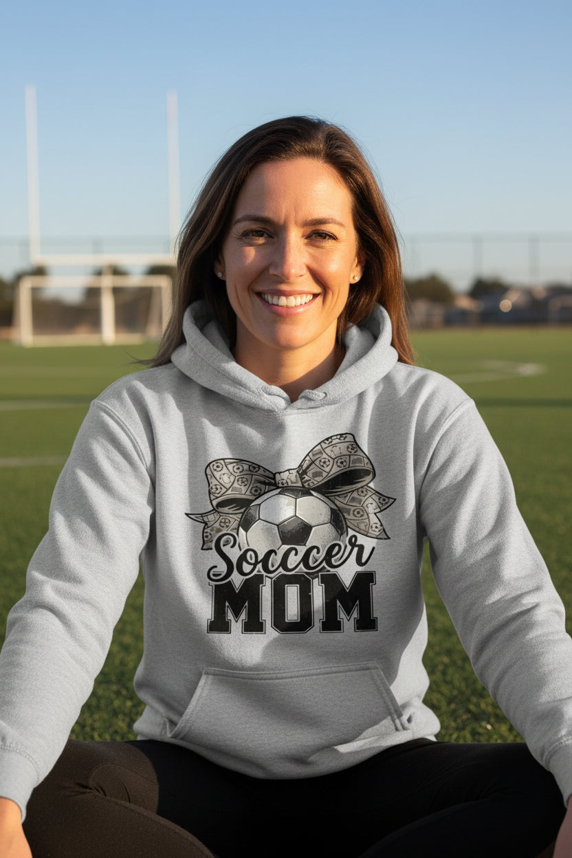 Soccer Mom Life – Chic Bow Game Day Statement Hoodie SPORT GREY - SF500 - FRONT