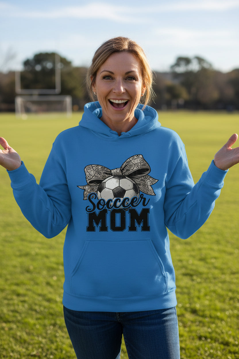Soccer Mom Life – Chic Bow Game Day Statement Hoodie Royal - SF500 - FRONT