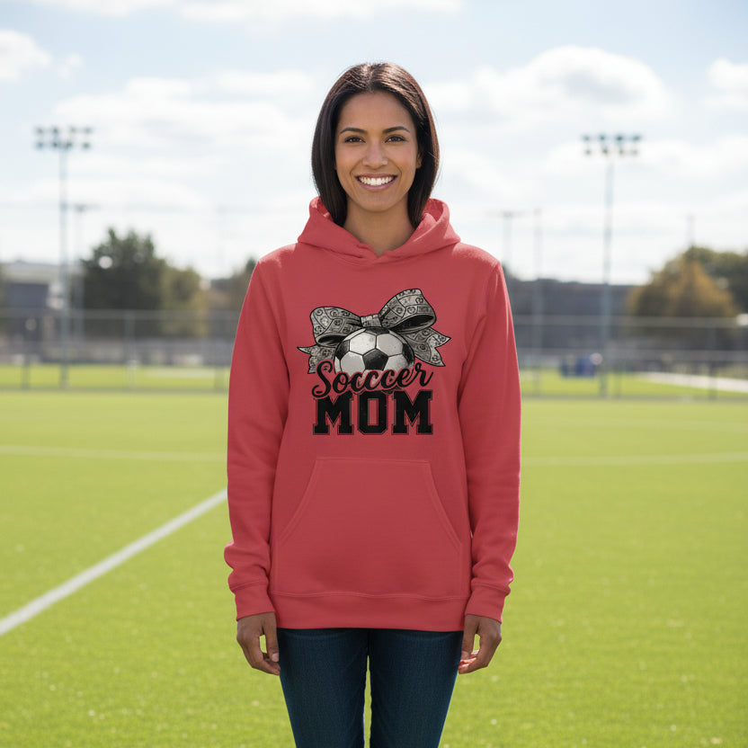 Soccer Mom Life – Chic Bow Game Day Statement Hoodie RED - SF500 - FRONT
