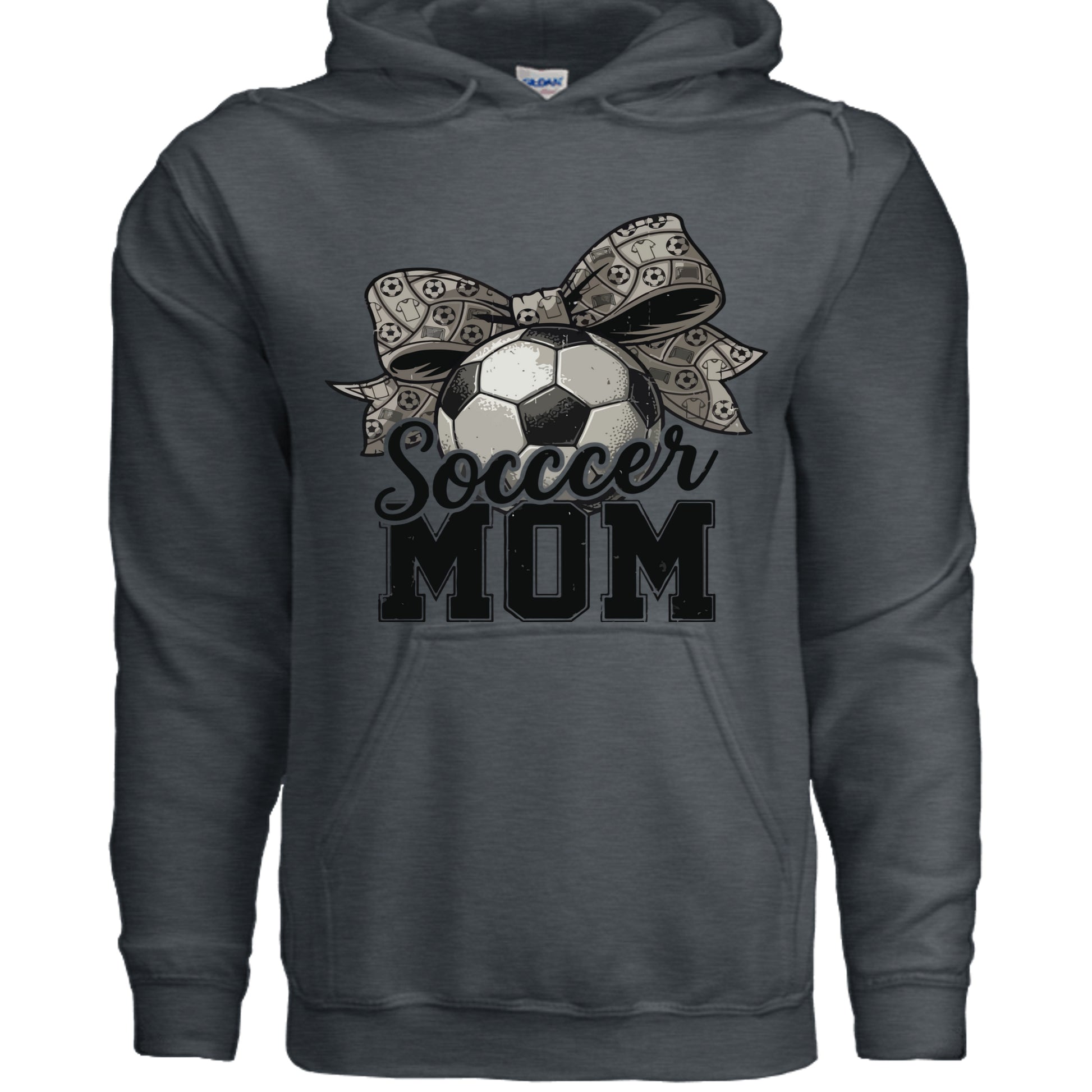 Soccer Mom Life – Chic Bow Game Day Statement Hoodie DARK HEATHER - SF500 - FRONT
