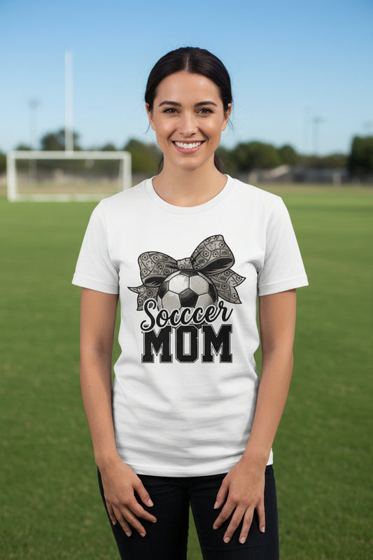 Soccer Mom Life – Chic Bow Game Day Statement T-Shirt WHITE - 6004 - FRONT