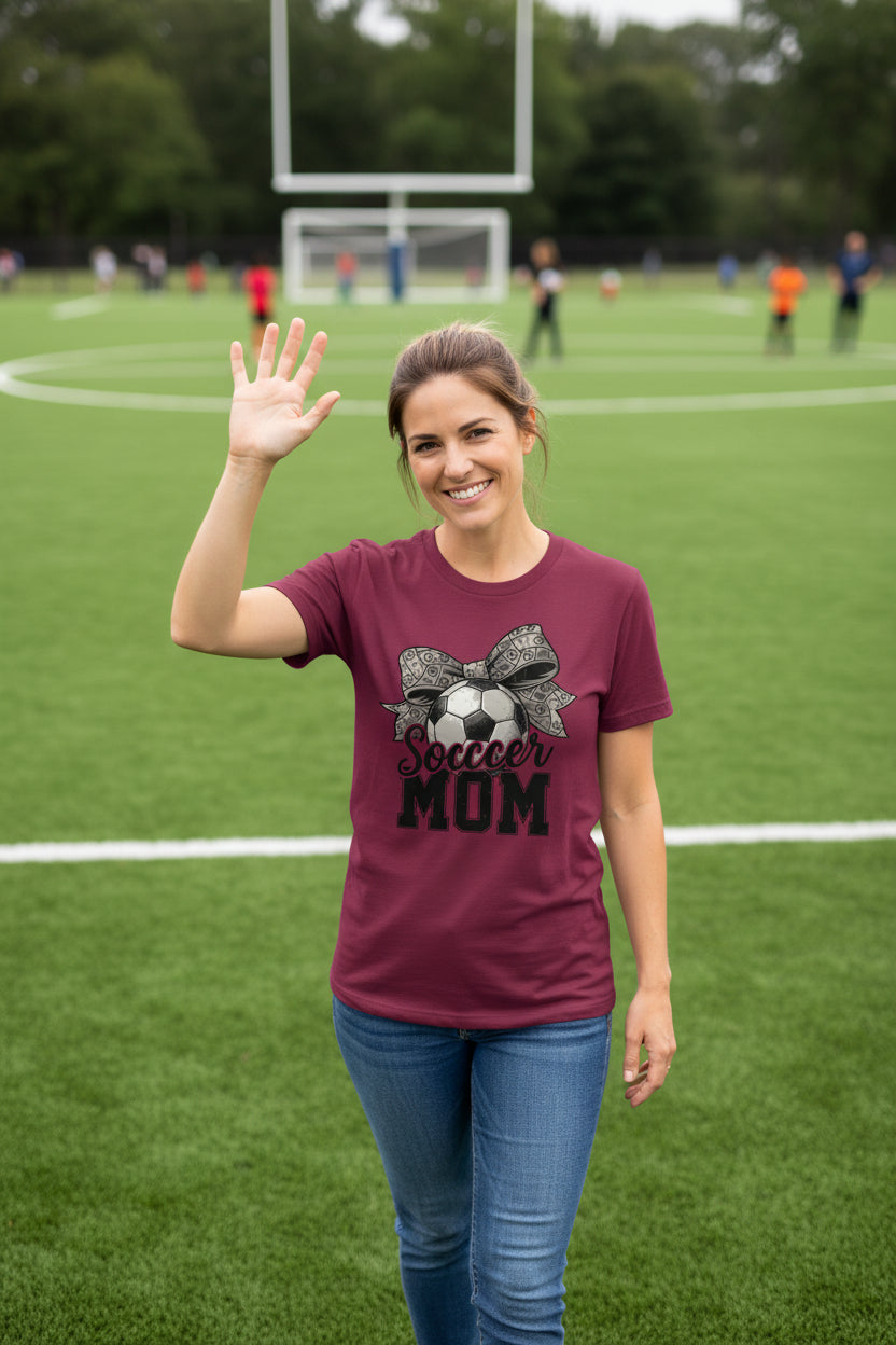 Soccer Mom Life – Chic Bow Game Day Statement T-Shirt MAROON - 6004 - FRONT
