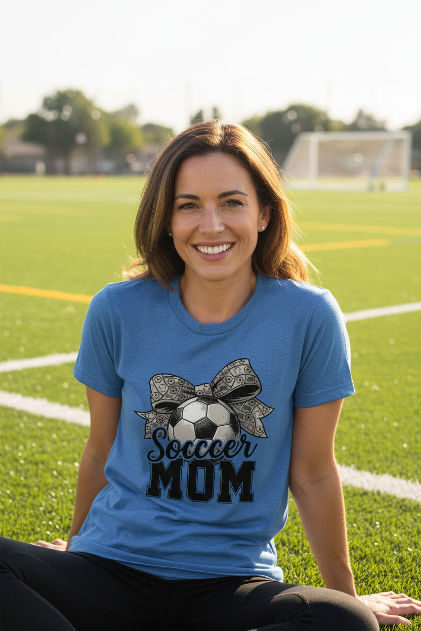 Soccer Mom Life – Chic Bow Game Day Statement T-Shirt HTHR TRUE ROYAL - 6004 - FRONT