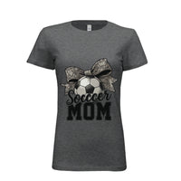 Soccer Mom Life – Chic Bow Game Day Statement T-Shirt DRK GREY HEATHER - 6004 - FRONT