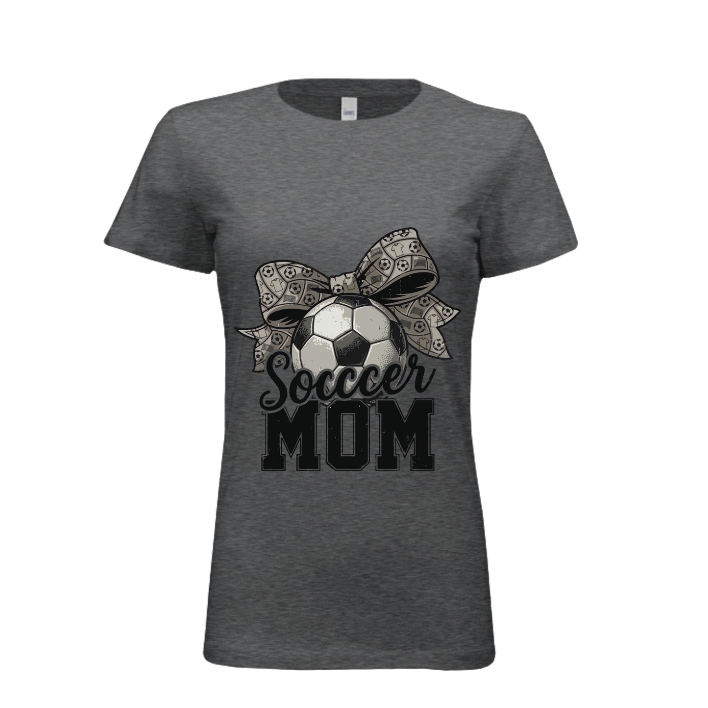 Soccer Mom Life – Chic Bow Game Day Statement T-Shirt DRK GREY HEATHER - 6004 - FRONT