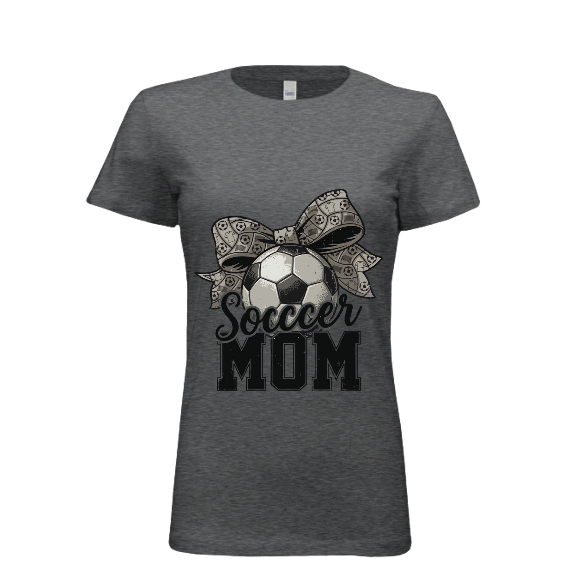 Soccer Mom Life – Chic Bow Game Day Statement T-Shirt DRK GREY HEATHER - 6004 - FRONT