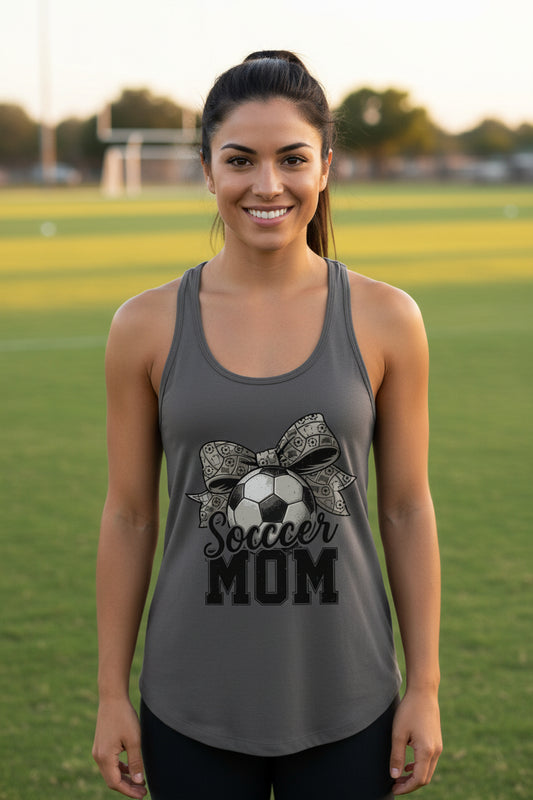Soccer Mom Life – Chic Bow Game Day Statement Tank Top Dark Gray - N1533 - FRONT