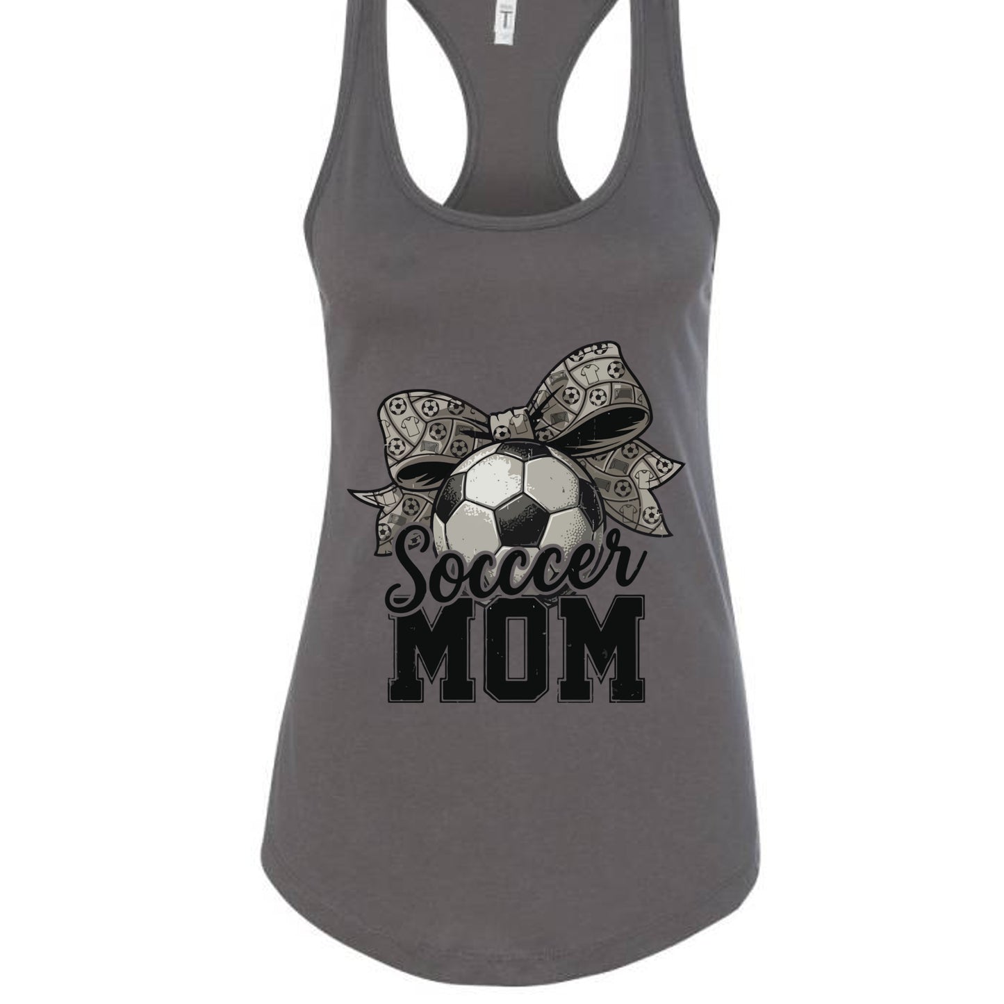 Soccer Mom Life – Chic Bow Game Day Statement Tank Top Dark Gray - N1533 - FRONT