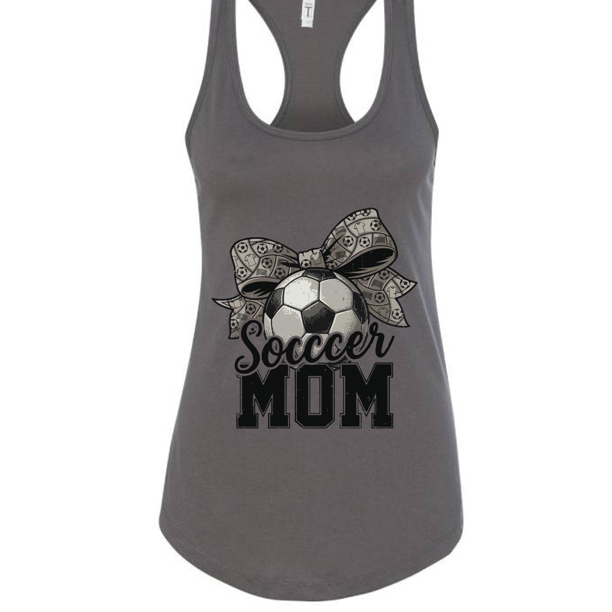Soccer Mom Life – Chic Bow Game Day Statement Tank Top Dark Gray - N1533 - FRONT
