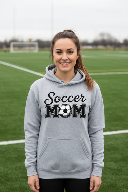 Soccer Mom Script Design with Ball Graphic – Game Day Spirit Style Hoodie SPORT GREY - FRONT