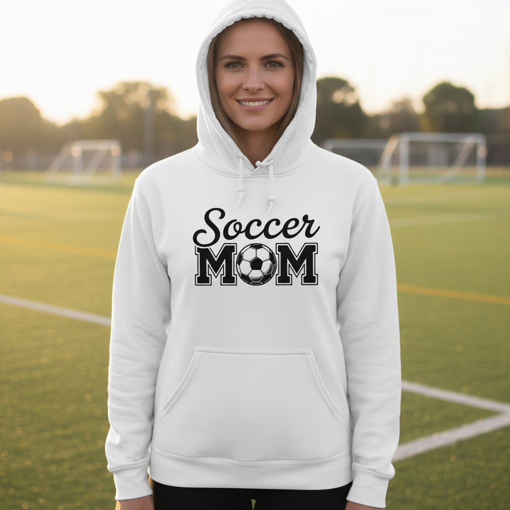 Soccer Mom Script Design with Ball Graphic – Game Day Spirit Style Hoodie WHITE - FRONT