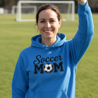 Soccer Mom Script Design with Ball Graphic – Game Day Spirit Style Hoodie Royal - FRONT