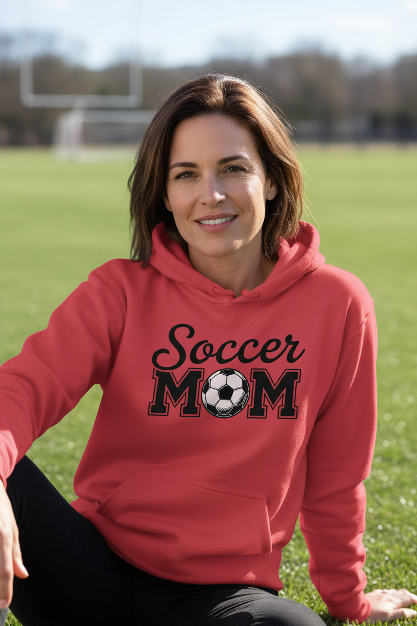 Soccer Mom Script Design with Ball Graphic – Game Day Spirit Style Hoodie RED - FRONT