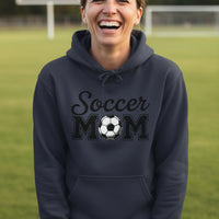 Soccer Mom Script Design with Ball Graphic – Game Day Spirit Style Hoodie NAVY - FRONT