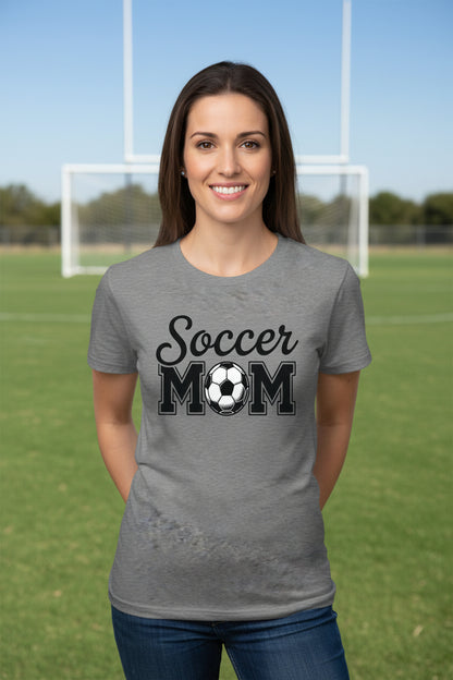 Soccer Mom Script Design with Ball Graphic – Game Day Spirit Style T-Shirt DEEP HEATHER - FRONT