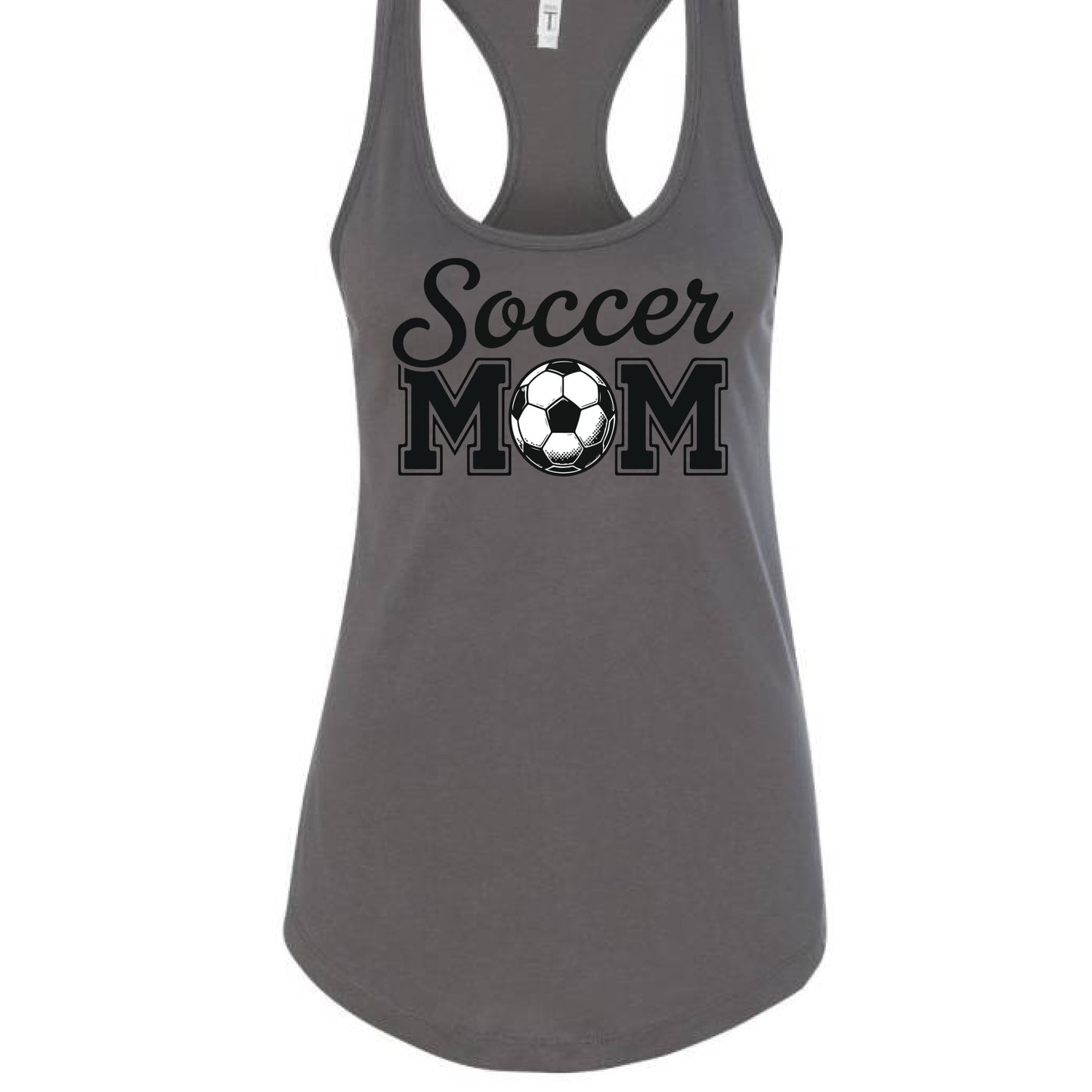 Soccer Mom Script Design with Ball Graphic – Game Day Spirit Style Tank Top Dark Gray - FRONT